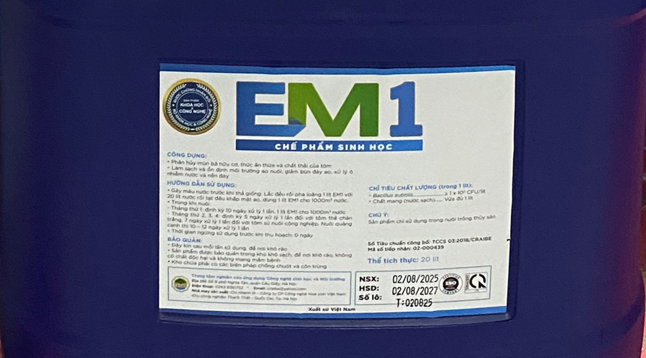 Thông tin sản phẩm trên bao bì EM1 và hạn sử dụng 24 tháng 